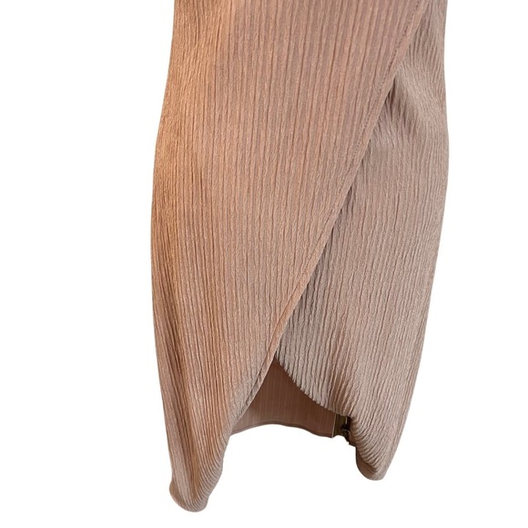 Lulus Blush Pink Pleated Wrap Midi Cocktail Dress Slit Formal Wedding M - Picture 4 of 9